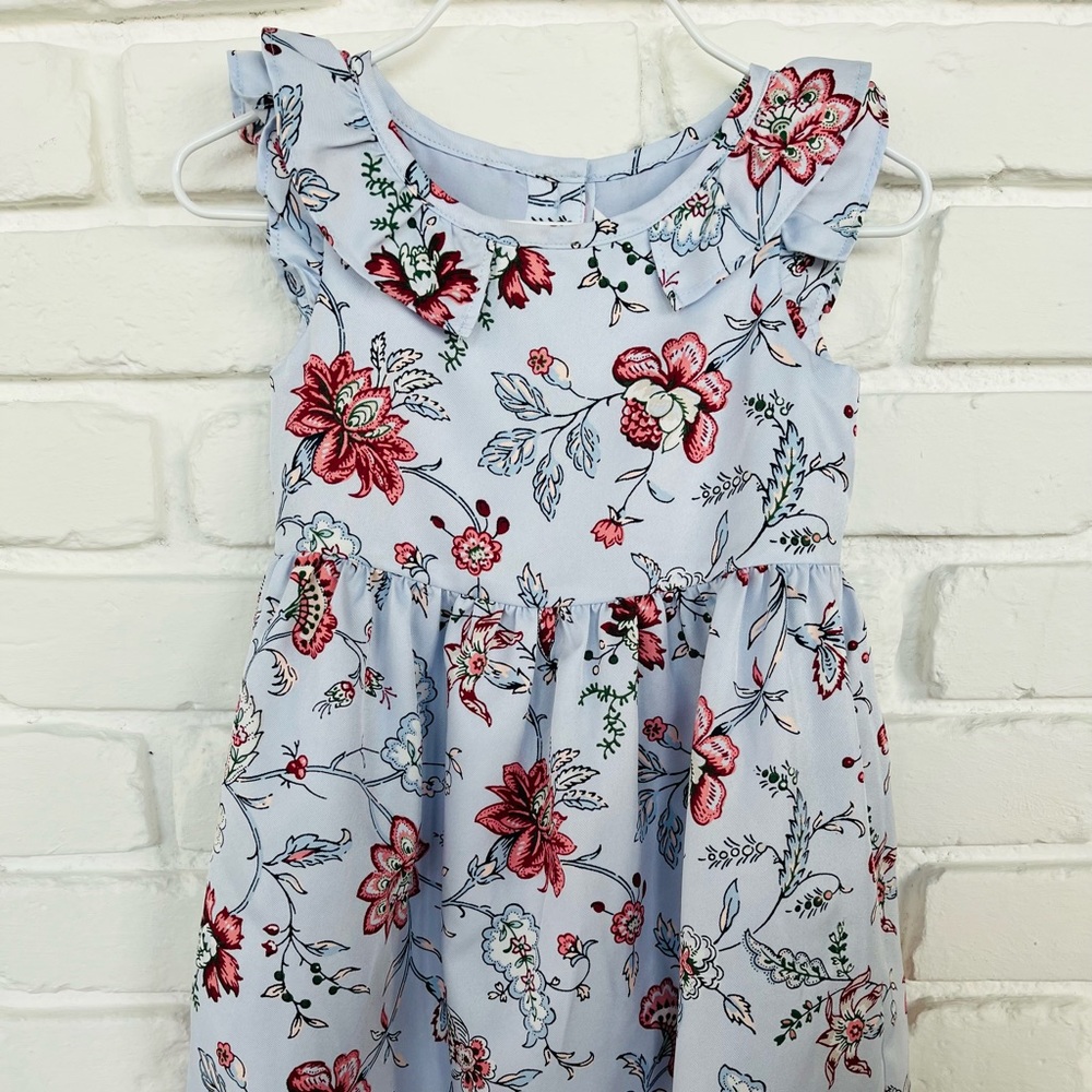 EUC Janie and Jack Floral sky blue dress, size 12-18 months